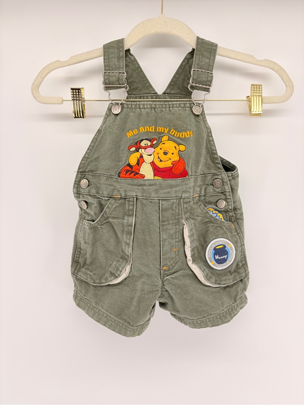 Vintage 90’s Disney Kids Winnie the Pooh & Tigger Green Overall Shorts 18 mos